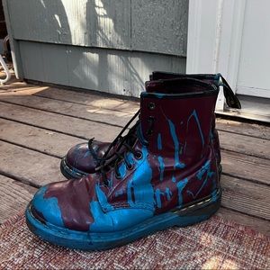 Maroon Doc Martens with teal paint spilled on them! Size 9
